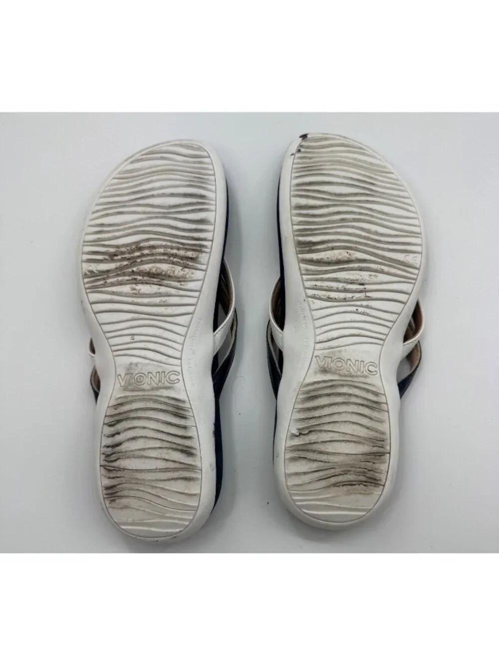 Vionic Bella X Womens Orthotic Flip Flops Navy & White Size 8.5 Bow Accent
